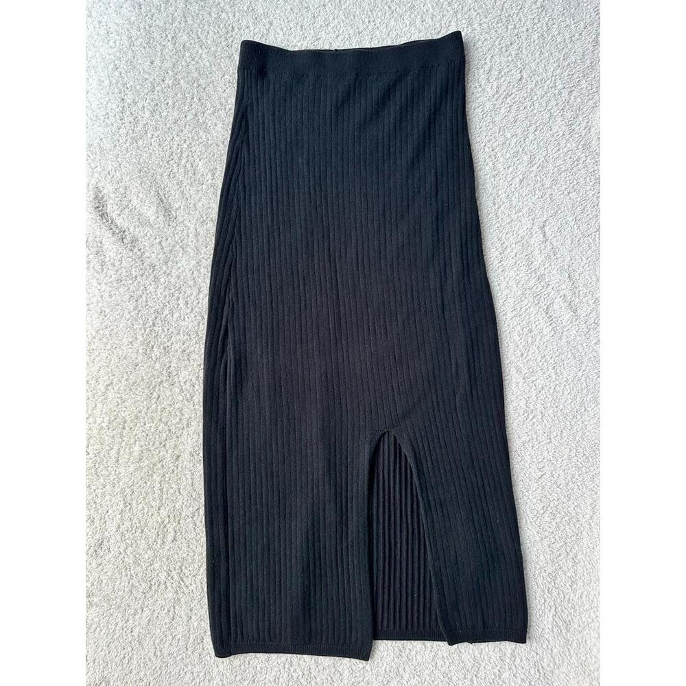 Free People Ribbed Knit Bodycon Midi Skirt Front Slit - S